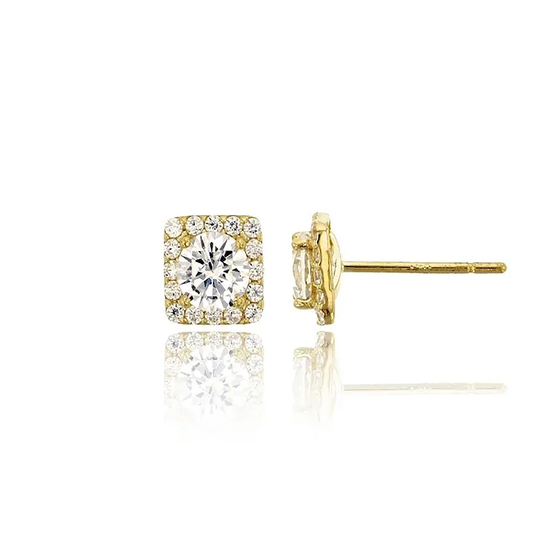 luxury earrings for women-Square Stud Earrings (14K)