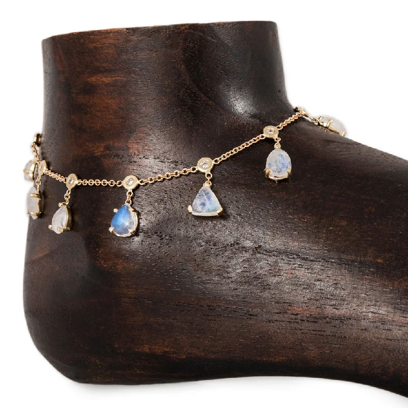 sparkling bracelet for women-MULTI SHAPE MOONSTONE + DIAMOND SHAKER ANKLET