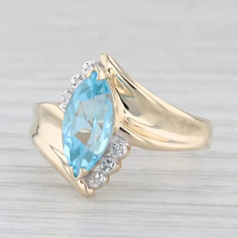 oval engagement rings with diamonds for women-2.55ct Marquise Blue Topaz Ring 10k Yellow Gold Size 9.5 Bypass