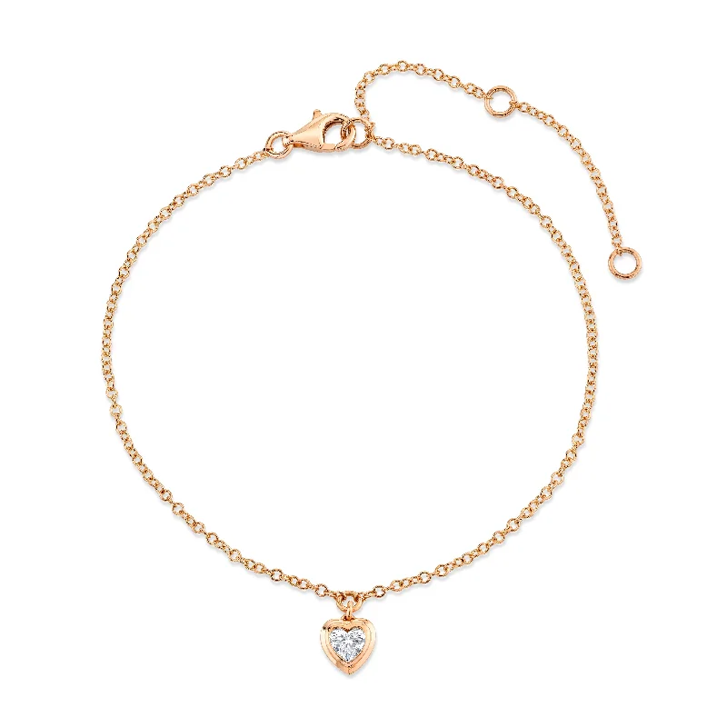 yoga bracelet for women-MINI ME DIAMOND BEZEL HEART DROP ANKLET