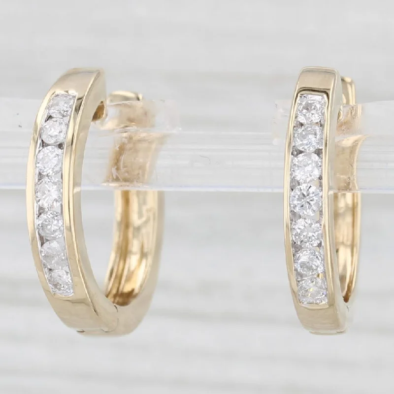 trendy engagement rings for women-0.40ctw Channel Set Diamond Hoop Earrings 10k Yellow Gold Hinged Snap Top Hoops