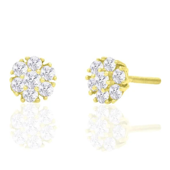 small hoop earrings for women-Round Diamond Stud Earrings (14K)