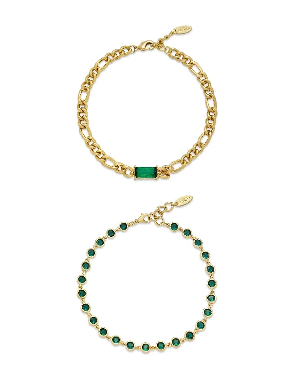 anklet with charms for women-Bejeweled Emerald Anklet Set