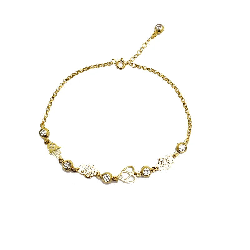 lucky bracelet for women-Zirconia Charms Rolo Link Anklet (14K)