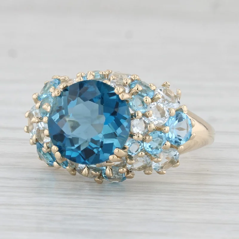 personalized diamond engagement rings for women-7.53ctw Blue Topaz White Goshenite Cluster Ring 14k Yellow Gold Size 8