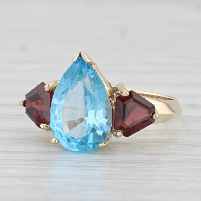 solitaire engagement rings for women-4.78ctw Pear Blue Topaz Garnet Ring 14k Yellow Gold Size 6