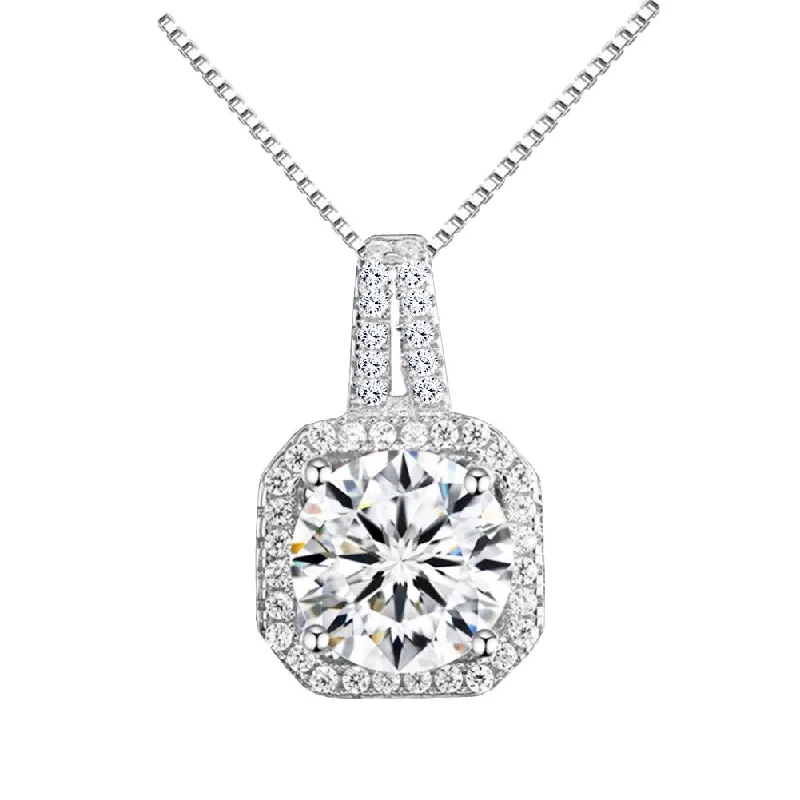 gold chain necklace for women-Two Carat Halo Cubic Zirconia Pendant Necklace