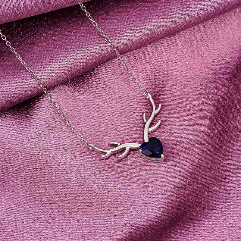 turquoise necklace for women-Silver Deer Theme Heart Sapphire Necklace