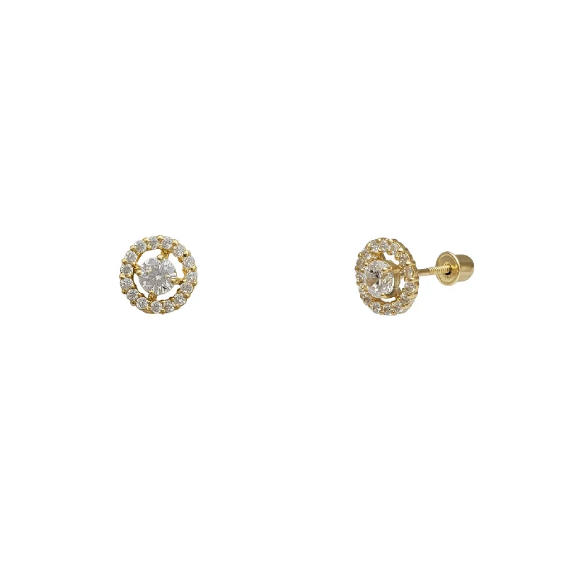 chandelier earrings for women-Zirconia Round Halo Stud Earrings