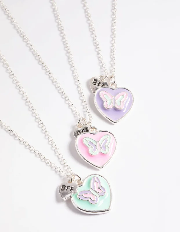 crystal necklace for women-Kids Pastel Butterfly Heart BFF Necklace Pack