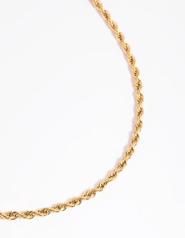 handmade necklace for women-Waterproof Gold Plated Stainless Steel Twisted Chain Necklace