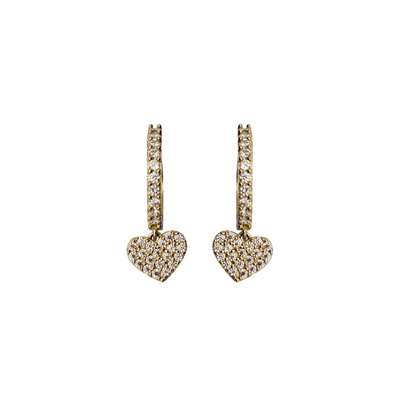 heart-shaped earrings for women-Hanging Heart Huggie Earring (14K)