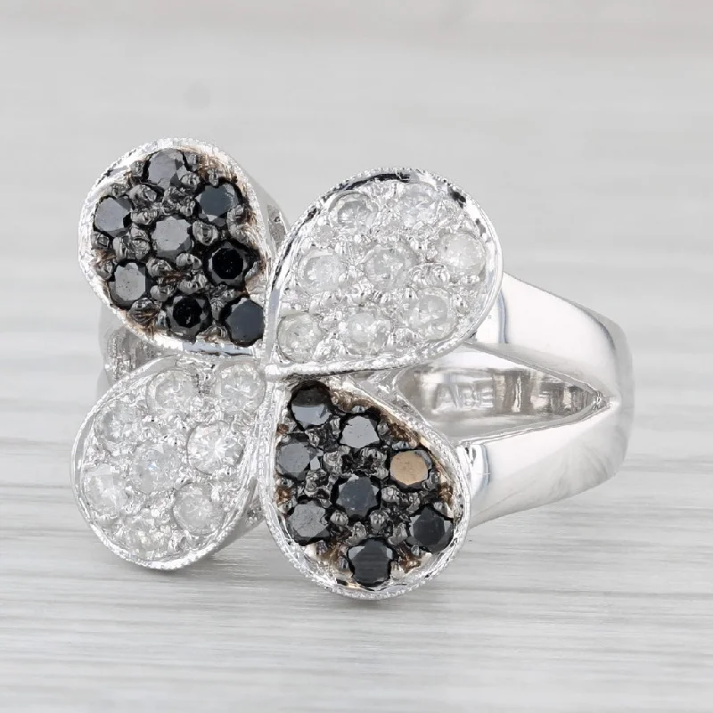 double band engagement rings for women-0.50ctw Black White Pave Diamond Flower Ring 14k White Gold Size 7 Cocktail