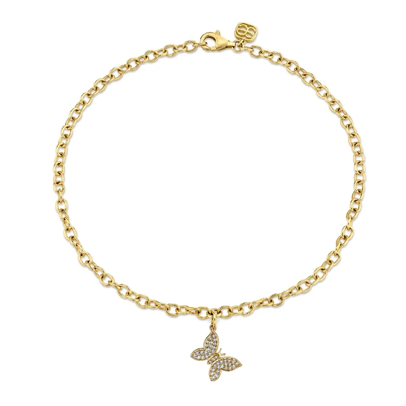 cuff anklet for women-Gold & Diamond Butterfly Anklet