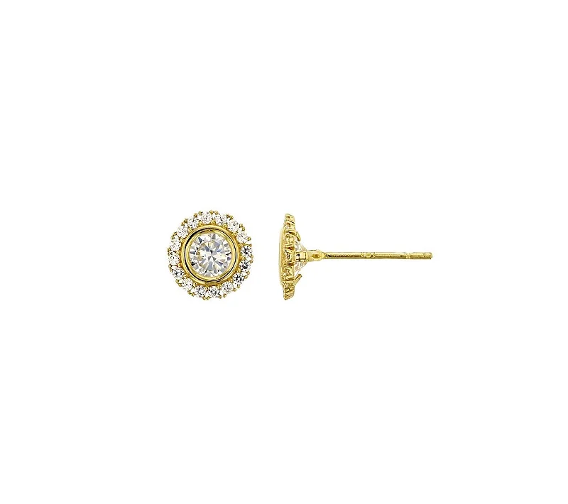 fashion earrings for women-Round Cz Bezel Stud Earrings (14K)