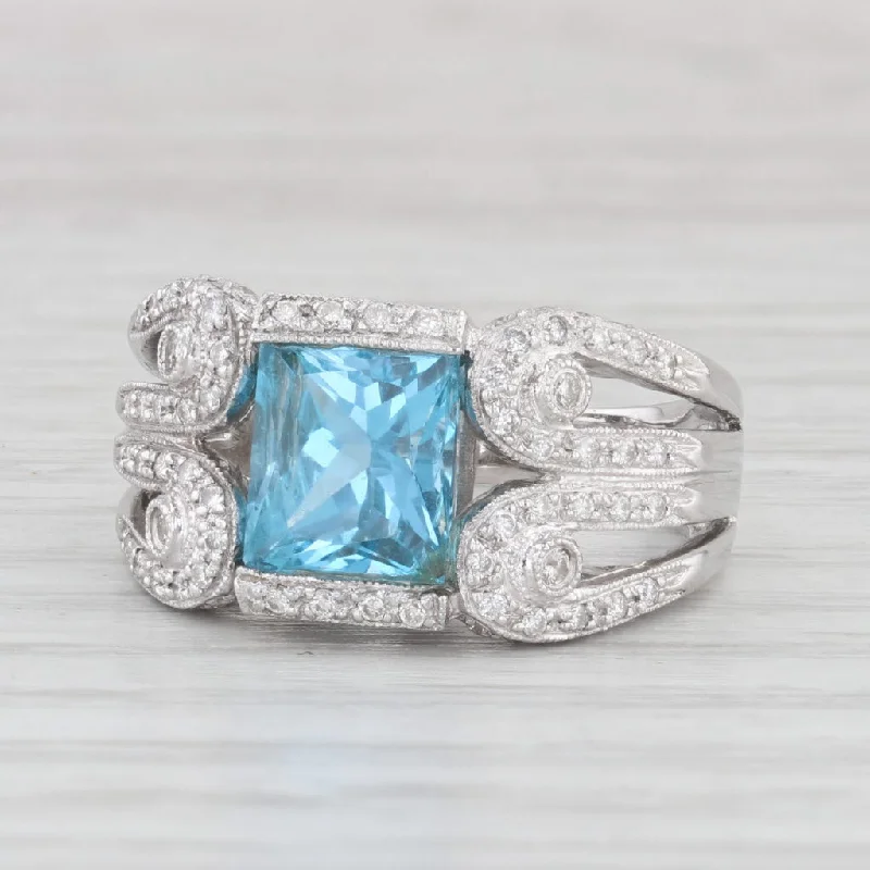 timeless diamond engagement rings for women-3.29ctw Blue Topaz Diamond Cocktail Ring 18k White Gold Size 7.5