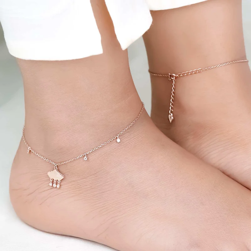 adjustable bracelet for women-Rose Gold Cloud Of Love Anklet