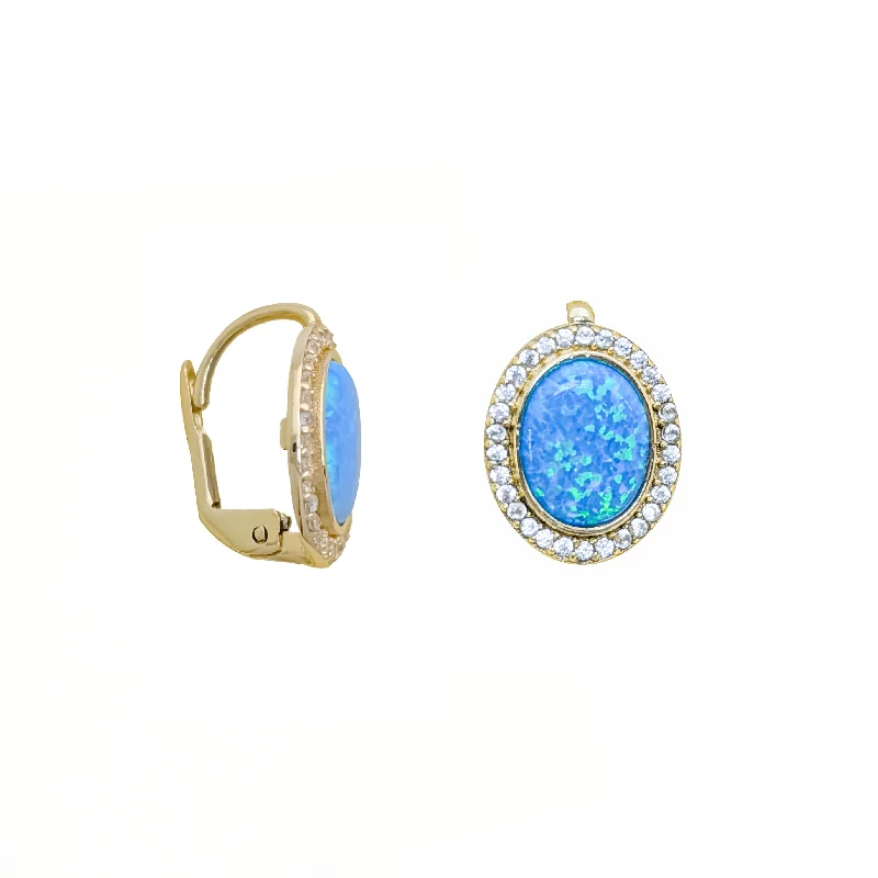 multi-layer earrings for women-Opal Halo CZ Earring (14K)