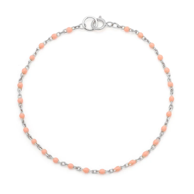 silver anklet for women-Candy Chain Anklet | Peach Fuzz & Silver