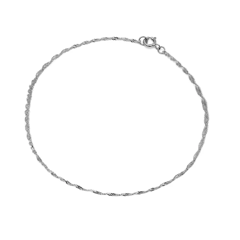 personalized bracelet for women-Singapore Chain Anklet | Solid 14k White Gold