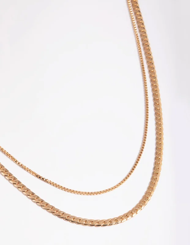 large pendant necklace for women-Gold Dainty 2 Row Chain Necklace