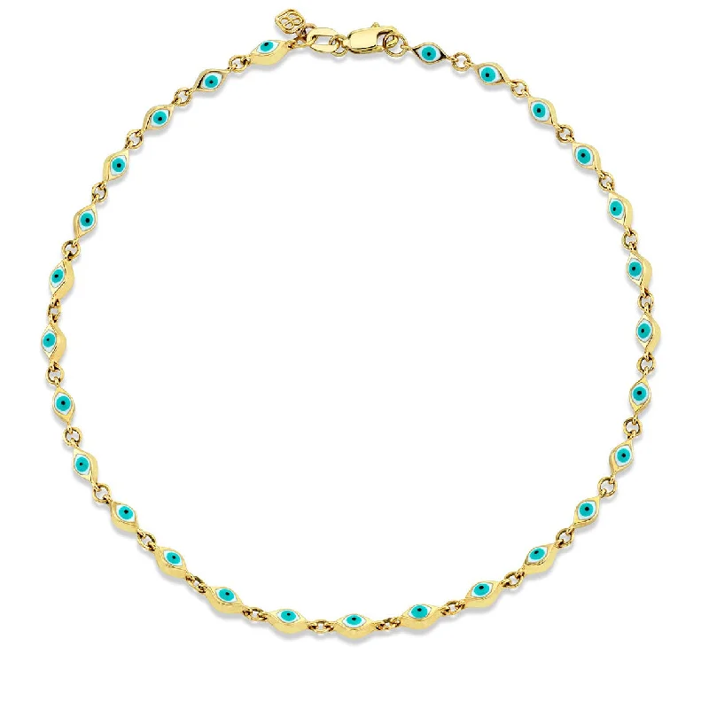 gold anklet for women-Gold & Enamel Mini Eye Anklet