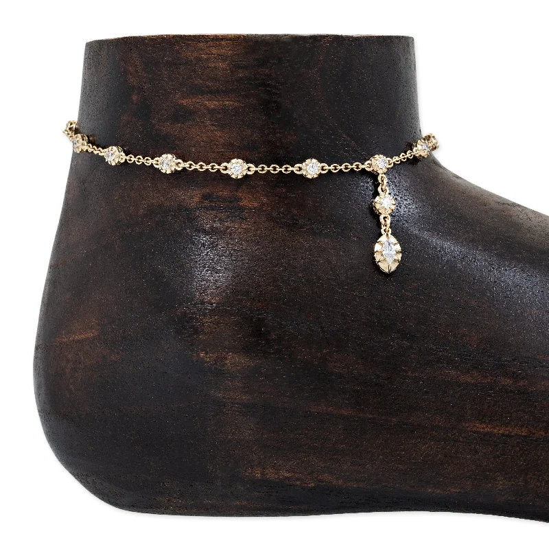 stretchy anklet for women-SOPHIA DIAMOND + MARQUISE DROP ANKLET