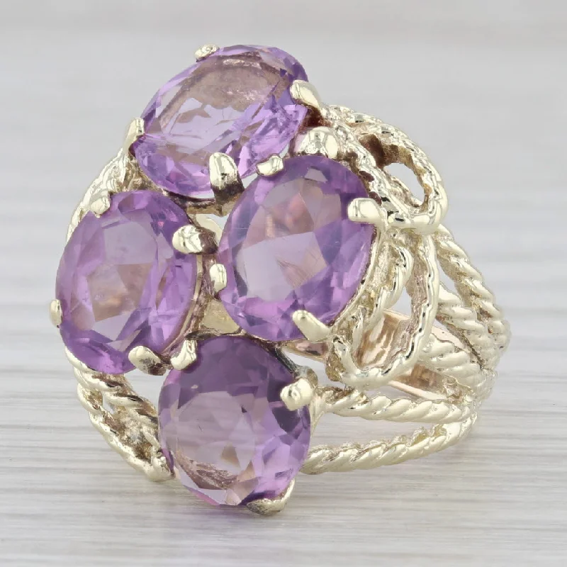 princess diamond engagement rings for women-7.30 ctw Amethyst Cluster Rope Statement Cocktail 14K Yellow Gold Size 7.5 Ring