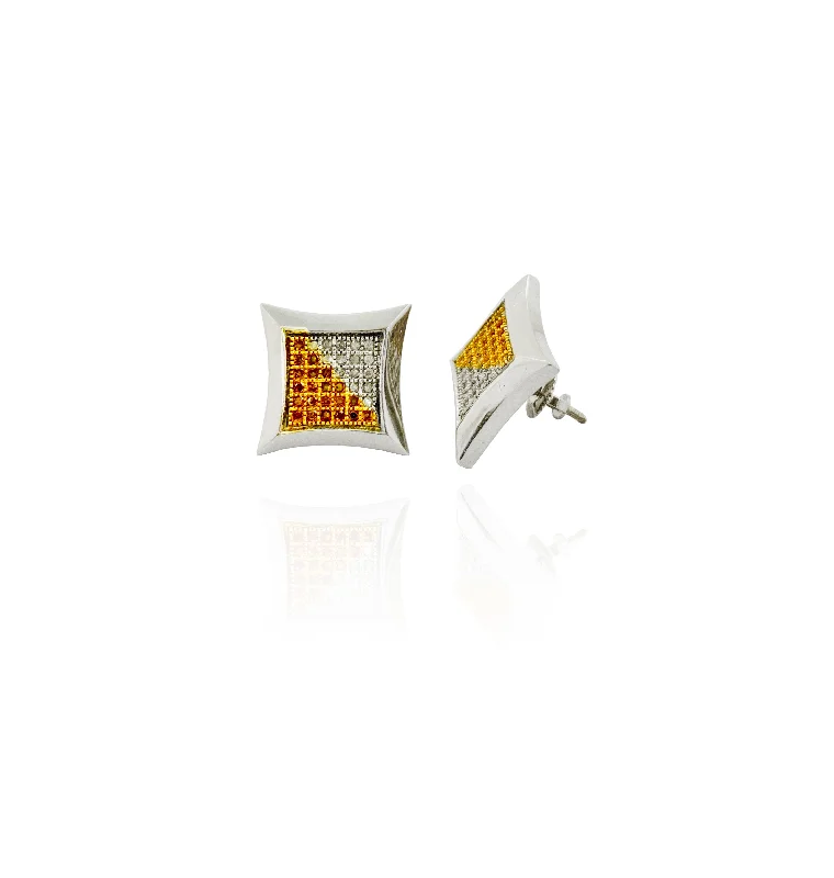 fashion earrings for women-Two-Tone Diamond Square Earrings (14K)