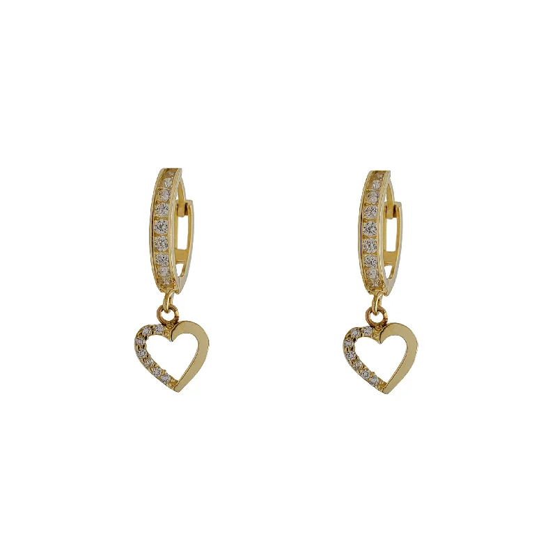 diamond stud earrings for women-Zirconia Heart Huggie Earrings (14K)