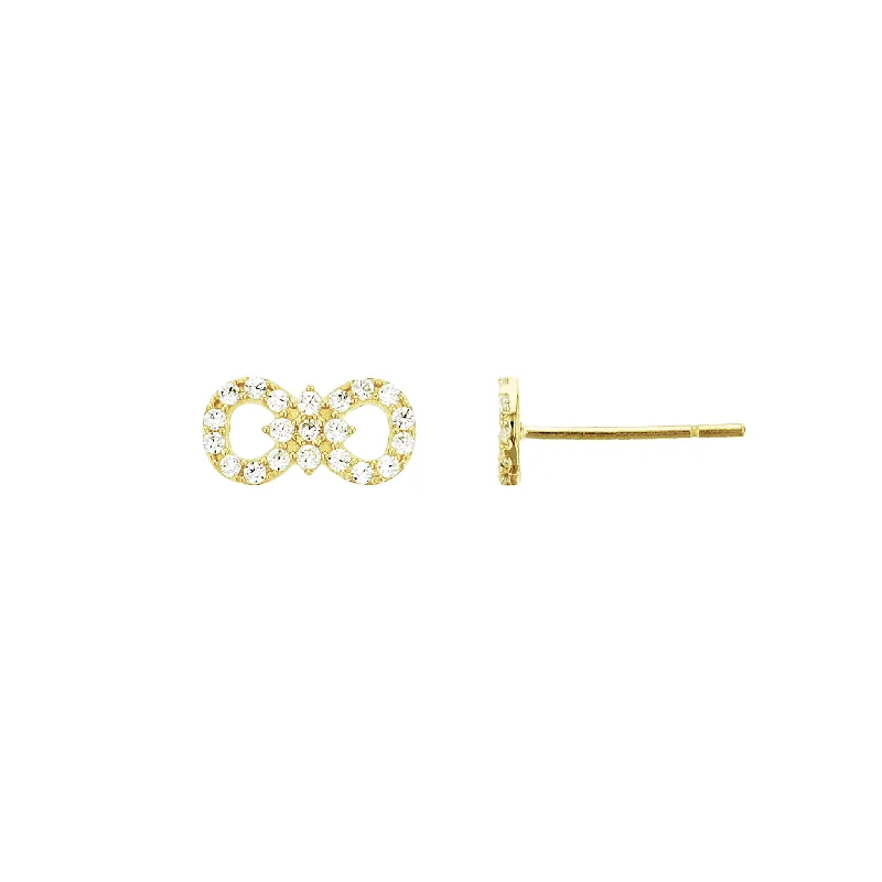 trendy earrings for women-Square on Infinity CZ Stud Earrings (14K)