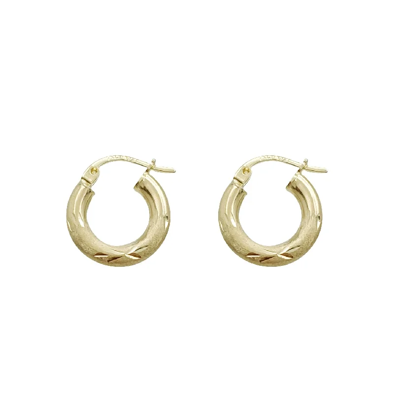 modern earrings for women-Leaf Diamond Cut Hoop Earring (10K)