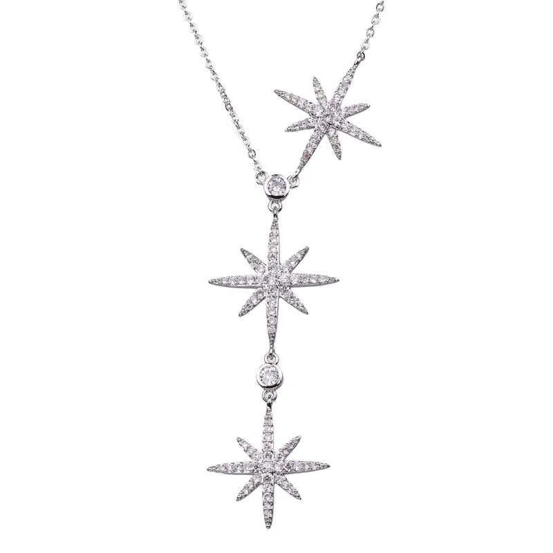 name necklace for women-Three Star Necklaces Cubic Zirconia