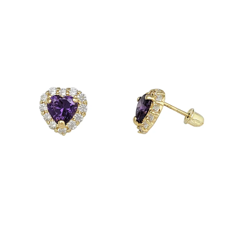 vintage earrings for women-Heart Halo Color Gemstone Stud Earrings (14K)