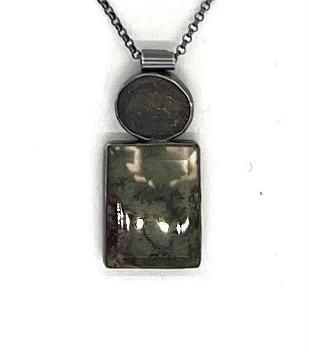 pendant necklace for women-Rock and Moss Agate Bezel Set Necklace