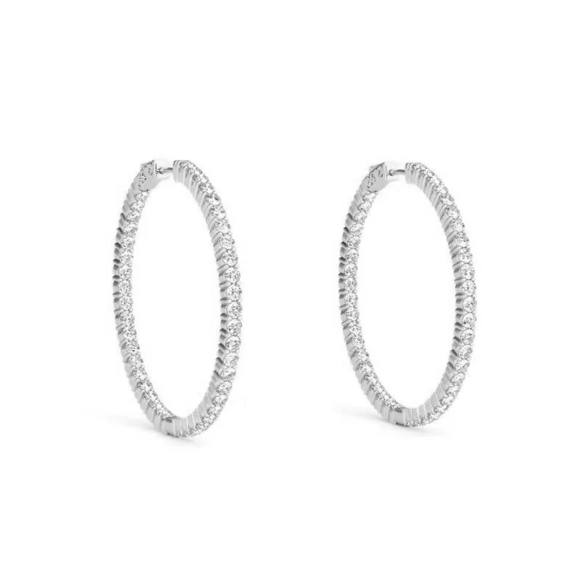 elegant gemstone earrings for women-One Row Inside-Out Hoop Earrings (Silver)