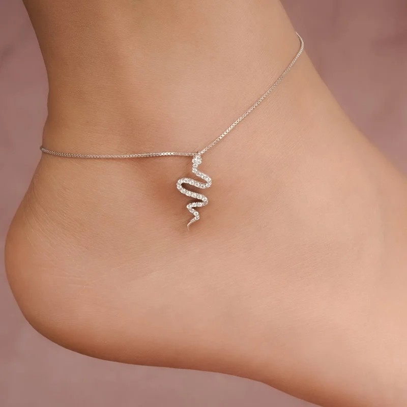 colorful bracelet for women-Silver Mini Snake Anklet