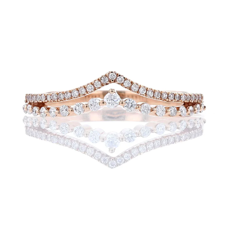 radiant cut engagement rings for women-Rose Gold Diamond Double Chevron Band