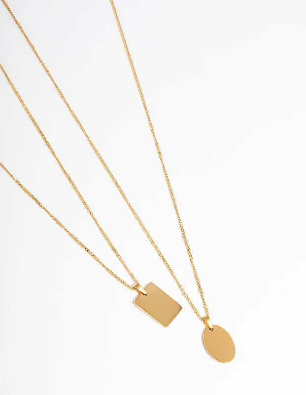 minimalist necklace for women-Waterproof Gold Plated Stainless Steel Disc Pendant Necklace Pack