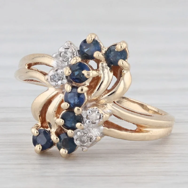 engagement rings with rubies for women-0.40ctw Blue Sapphire Diamond Cluster Ring 10k Yellow Gold Size 5.5