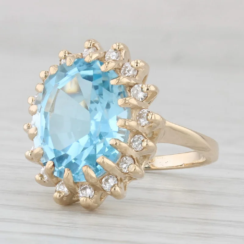 matching engagement rings for women-6.25ctw Oval Blue Topaz Diamond Halo Ring 14k Yellow Gold Size 3