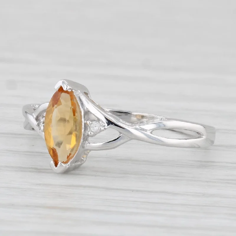 engagement ring with sapphires for women-0.49ct Marquise Citrine Solitaire Ring 10k White Gold Size 5.5 Diamond Accents