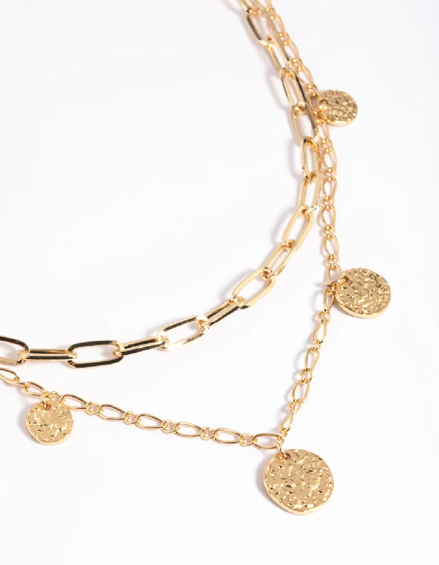 layered gold necklace for women-Gold Plated Disc Layered Necklace