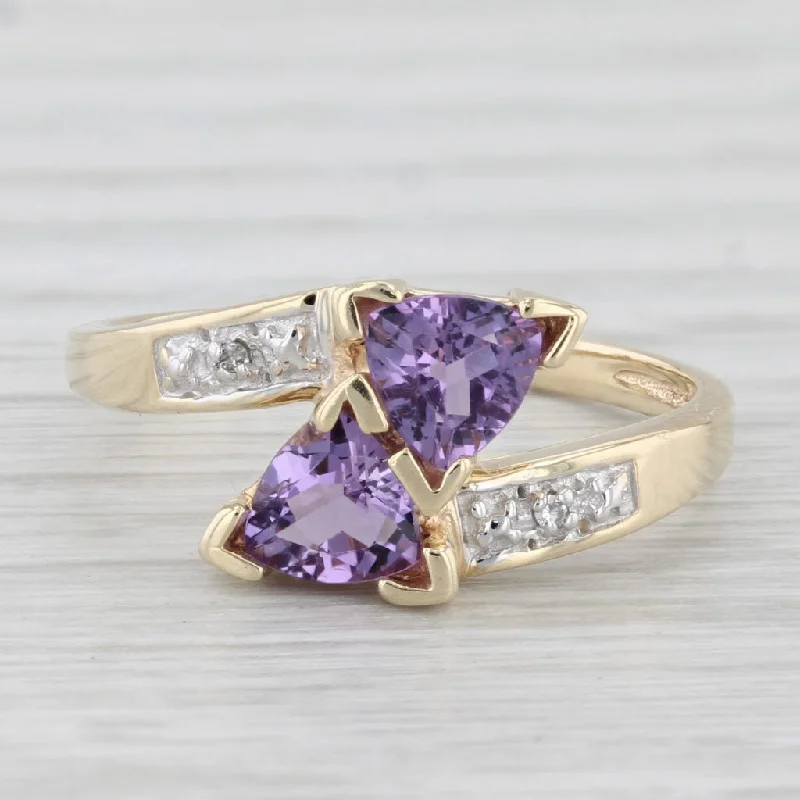 cushion cut engagement rings for women-0.80ctw Amethyst Bypass Ring 10k Yellow Gold Size 7 Diamond Accents