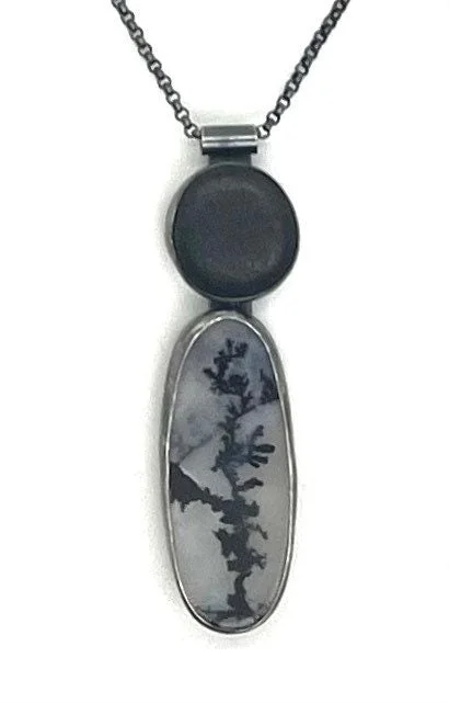 trendy pendant necklace for women-Rock and Dendritic Agate Bezel Set Necklace