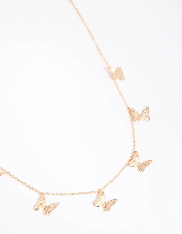 layered necklace for women-Gold Butterfly Station Necklace