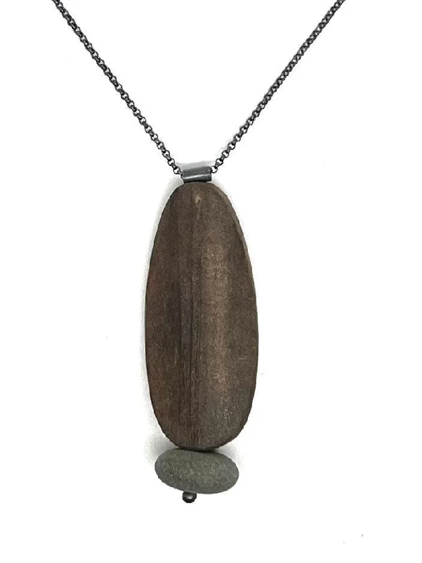 gold chain necklace for women-Burned Wood Oval and Rock Necklace