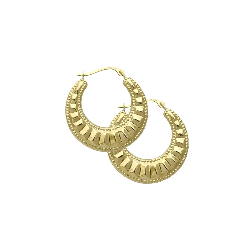 colorful earrings for women-Milgrain Puffy Hoop Earrings (14K)