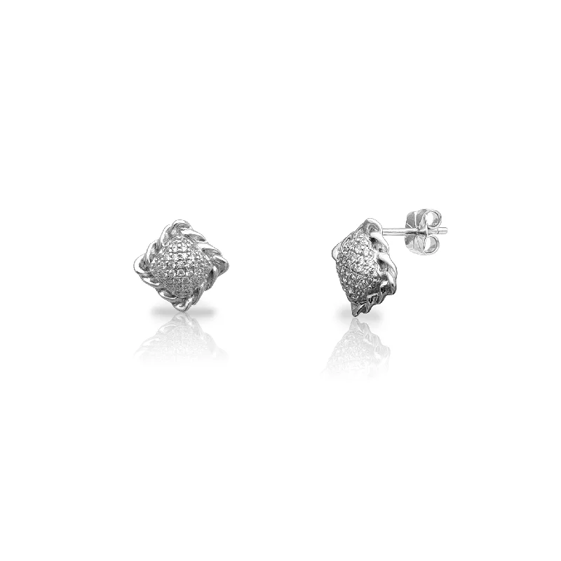 unique stud earrings for women-Knot Framed Puffy Rhombus Stud Earrings (Silver)