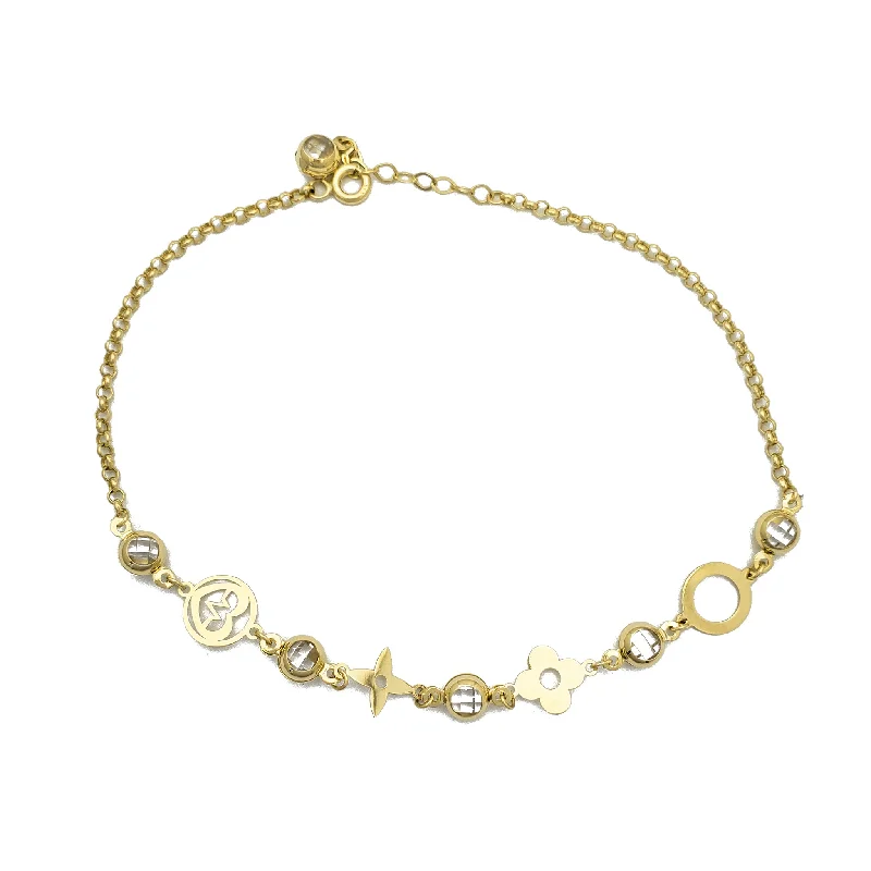 friendship bracelet for women-Zirconia Charms Rolo Link Anklet (14K)